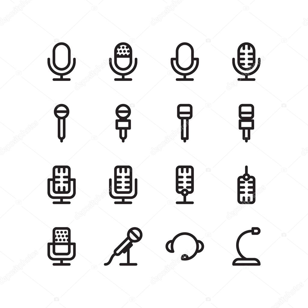 Microphone outline Icon set vector