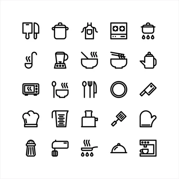 Set de iconos vectoriales de cocina con línea audaz aislada sobre fondo blanco — Archivo Imágenes Vectoriales