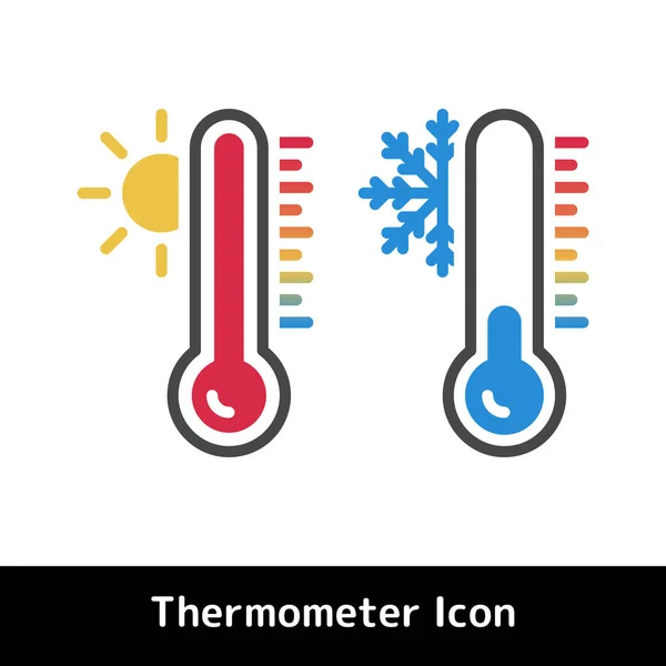 Lapos hőmérő ikon a hideg és meleg hőmérsékletszimbólumokhoz — Stock Vector
