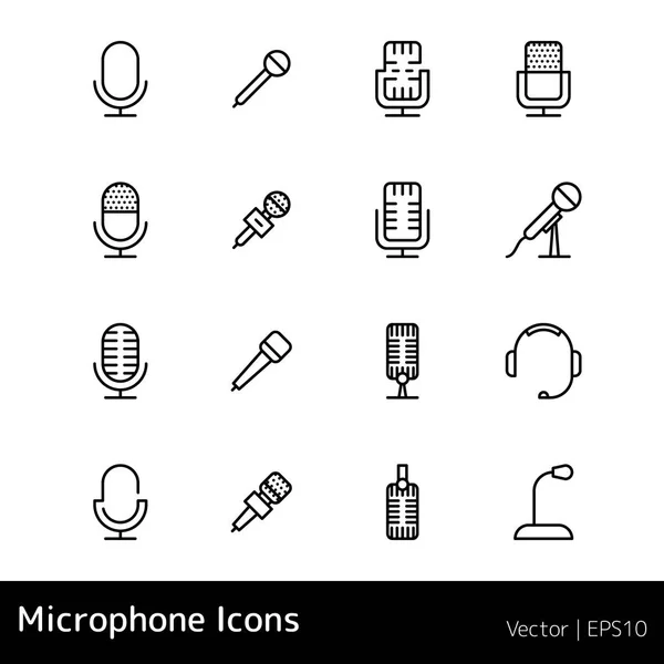 Microfone esboço ícone conjunto vetor. Sinal de microfone — Vetor de Stock