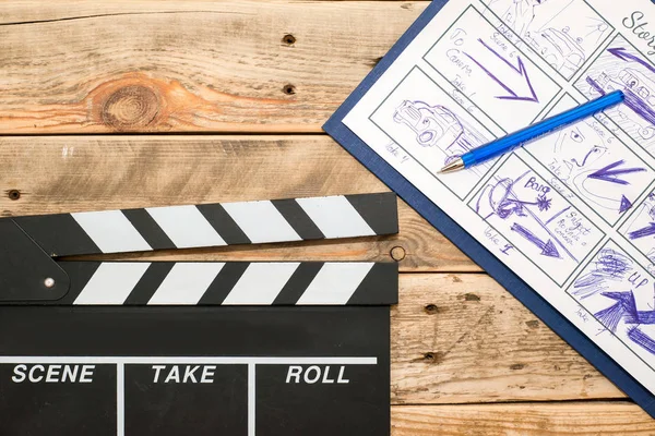 Clapperboard Storyboard Legno — Foto Stock