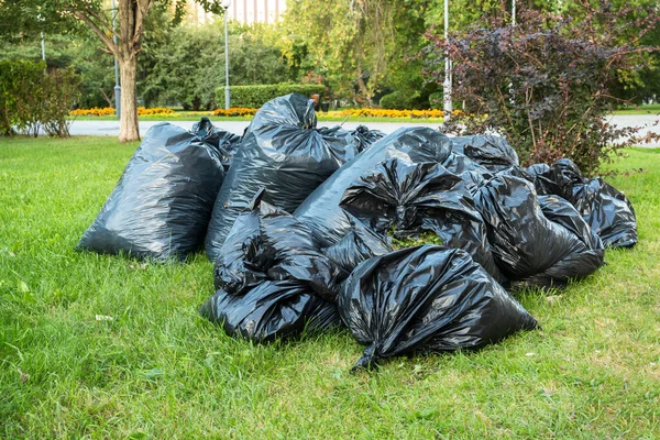 Bir sürü siyah çöp torbası.