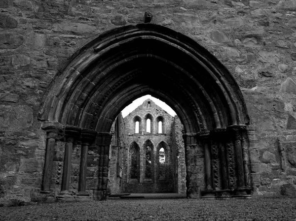 Graue Abtei ruiniert Eingang — Stockfoto