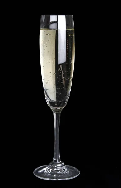 Verre Champagne Sur Fond Noir — Photo