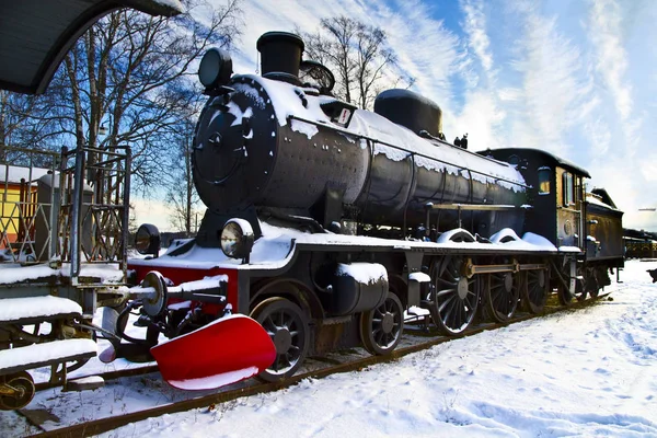 Train Covered Snow Railroad Sweden — Stock Photo, Image