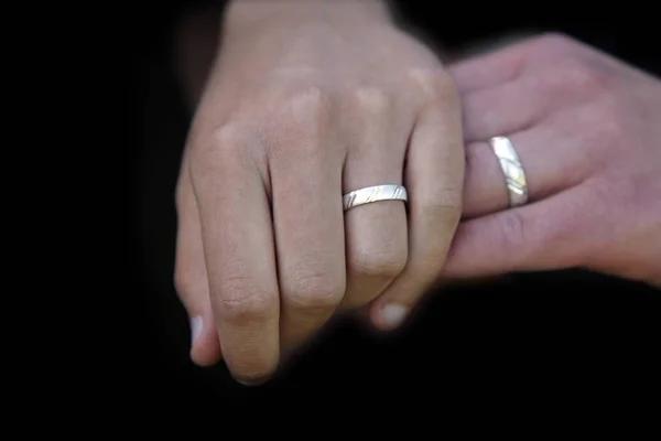 Hands Married Couple Golden Rings — Stock Photo, Image