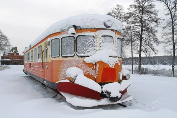 Tren Cubierto Nieve Suecia — Foto de Stock