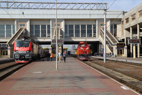 Minsk Centralstation Med Tåg Vitryssland — Stockfoto