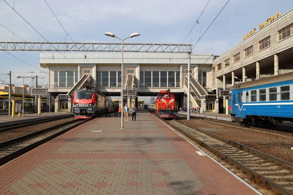 Minsk Hauptbahnhof Mit Zügen Weißrussland — Stockfoto