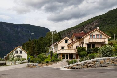 Flam, Norveç - 18 Haziran 2019: Flam, Norveç'in küçük köyünden Cityscape