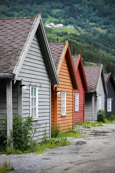 Small Cottages Different Colors Sogndal Norway — Stock Photo, Image