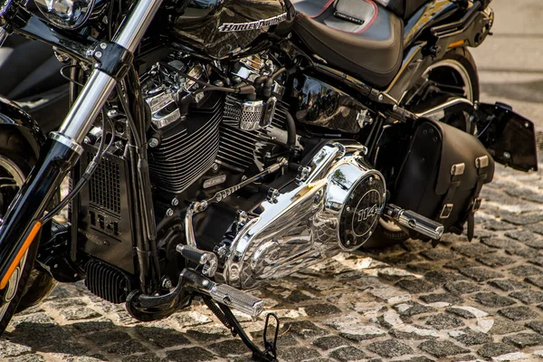 Preto Motocicleta Harley Davidson Type Transporte Close Crikvenica Croácia Julho — Fotografia de Stock