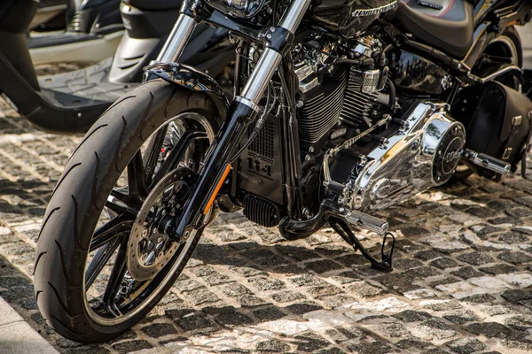 Preto Motocicleta Harley Davidson Type Transporte Close Crikvenica Croácia Julho — Fotografia de Stock