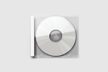 Boş Cd Case sahte Isolated yumuşak gri arka plan üzerinde kurmak. 3D render