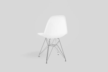 Beyaz sandalye üzerinde izole açık gri renkli kadar alay. 3D render. Gerçekçi.