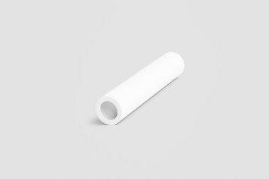 Beyaz kağıt tüp üzerinde izole açık gri renkli kadar alay. 3D render. 