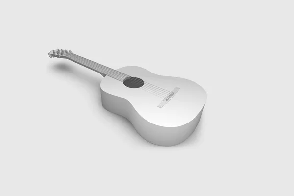 White Acoustic Guitar Isolated Light Gray Background Rendering — Stock Photo, Image