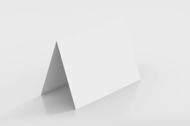 Boş ikiye katlanmış davetiye, tebrik kartları Mock-up olay sununuzu sergilemek yumuşak gri arka plan üzerinde izole. 3D çizim.