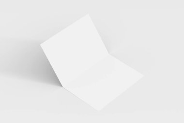 Boş ikiye katlanmış davetiye, tebrik kartları Mock-up olay sununuzu sergilemek yumuşak gri arka plan üzerinde izole. 3D çizim.