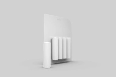 Pil Mock-up yumuşak gri arka plan üzerinde izole. 3D render.