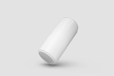 Alüminyum beyaz Soda olabilir Mock-up yumuşak gri arka plan üzerinde izole. 3D render