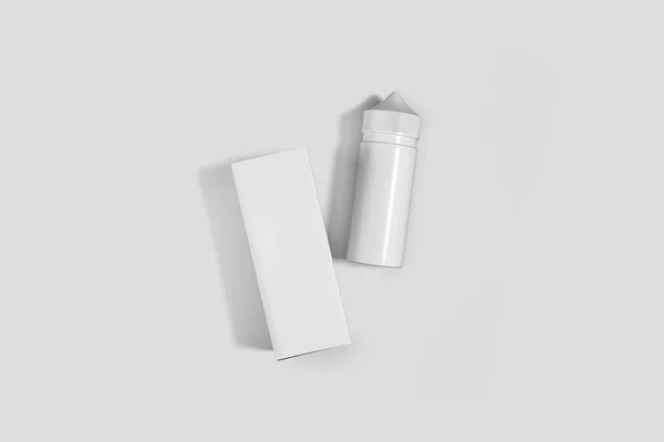 Verpackung Kunststoffflaschenvape Mit Kartonschachtel Leeres Etikett Attrappe — Stockfoto