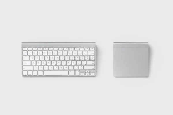 Vezeték Nélküli Billentyűzet Trackpad Elszigetelt Lágy Szürke Háttér — Stock Fotó