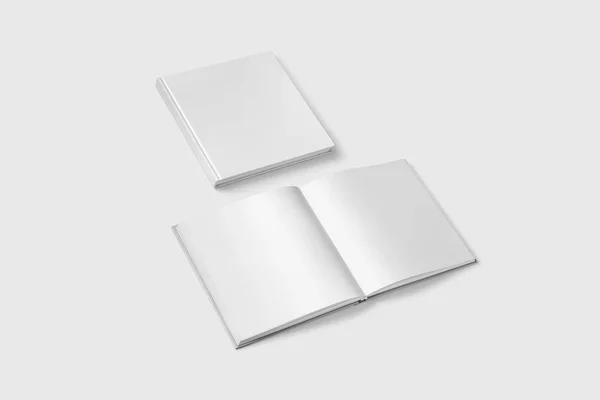 Mockup Opened Closed Blank Square Books Mock Isolated Soft Gray — Stock Photo, Image