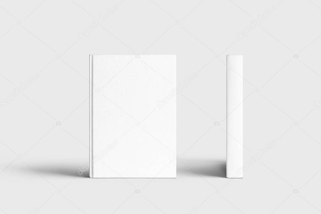Hardcover book template, blank book mockup for design uses, 3D rendering. Blank gray book cover on soft gray background. Isolated with clipping path.