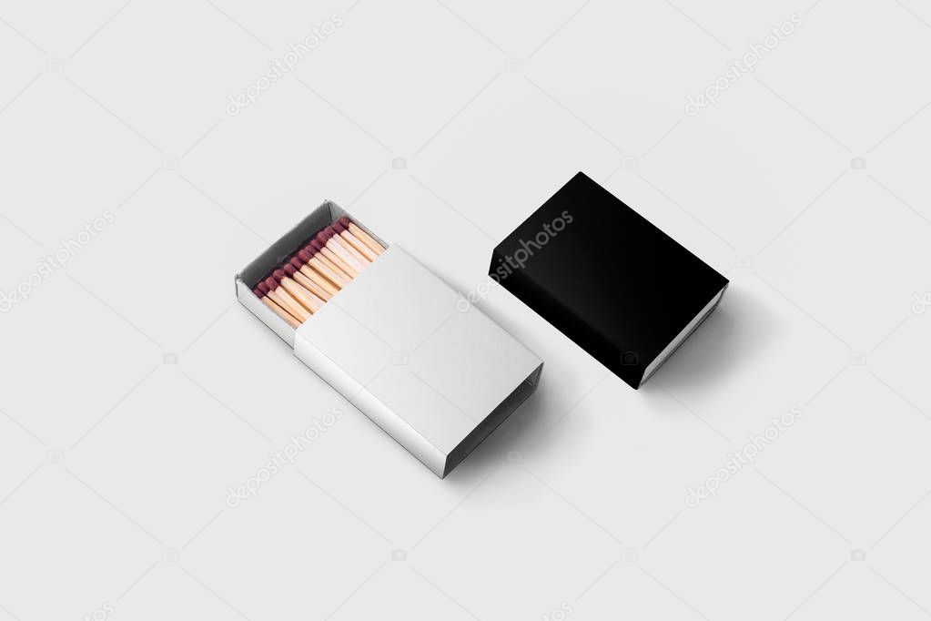 Matches box Mock-up isolated on soft gray background. Empty paper match box packaging mockup isolated.