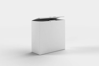 Boş ambalaj kutusu alay kadar üzerinde izole yumuşak gri arka plan. Yüksek çözünürlüklü fotoğraf.