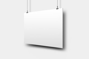 Beyaz Poster asılı boş kağıt boş kadar alay. 3D render