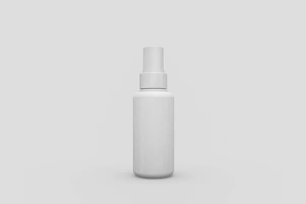 逼真的塑料瓶与喷雾器 用于医用喷雾的模拟白色塑料包装 在背景上分离的气雾剂的包装 — 图库照片