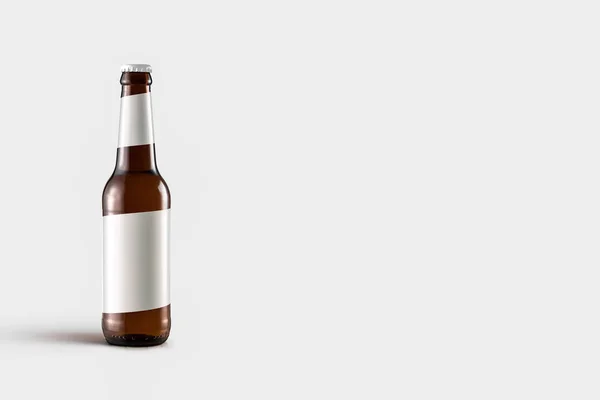 Garrafas Cerveja Mock Isolado Fundo Cinza Macio Etiqueta Branco Foto — Fotografia de Stock