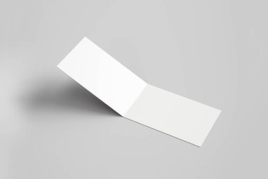 İki kanatlı yumuşak gri arka plan üzerinde izole boş tebrik kartları. Katlanmış iş kartı 3d render.