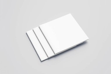Kare broşür ya da dergi Mock-up yumuşak gri arka plan üzerinde boş. 3D render.