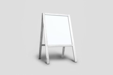Boş beyaz yumuşak gri arka plan üzerinde ahşap açık reklam Mock-up Stand izole. Sokak Tabela Pano kadar sahte. 3D render