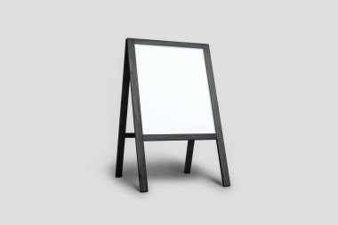 Boş beyaz yumuşak gri arka plan üzerinde ahşap açık reklam Mock-up Stand izole. Sokak Tabela Pano kadar sahte. 3D render