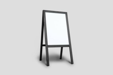 Boş beyaz yumuşak gri arka plan üzerinde ahşap açık reklam Mock-up Stand izole. Sokak Tabela Pano kadar sahte. 3D render