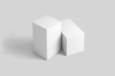 Gerçekçi beyaz boş karton beyaz arka plan üzerinde izole kutular. Mock-up kolay değişiklik renklere. Tasarımınız için hazır. 3D render.