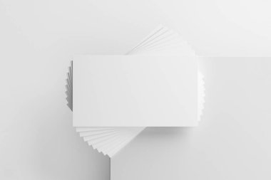 Gerçekçi Mock up yumuşak gri arka plan üzerinde beyaz boş iş kart yığını. 3D render .3d işleme.