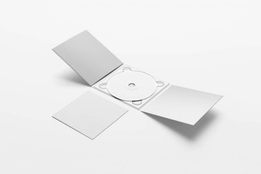 Gerçekçi Cd disk ve karton ambalaj kapak şablonu kadar alay et. Karton Cd sürücüsü digipak olgusu. Beyaz tasarım veya metin marka için boş. yumuşak gri background.3d işlemeyi üzerinde izole.