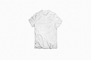 Yumuşak gri arka plan üzerinde beyaz T-shirt Mock-up boş, arkadan görünüm. Tasarımınızı değiştirmek hazır. Yüksek çözünürlüklü fotoğraf.