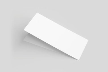 Beyaz şablonu için sahte kadar boş manzara broşür ve sunum üzerinde izole yumuşak gri arka plan tasarlamak. 3D render.