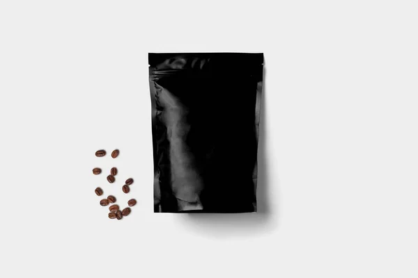 Black Blank Paper Mag Mock Coffee Grain Packaging Изолированный Мягком — стоковое фото