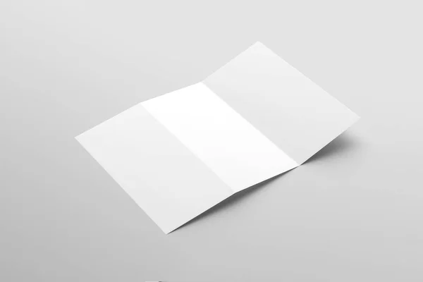 空白三折纸手册模拟在柔软的灰色背景与软阴影 — 图库照片
