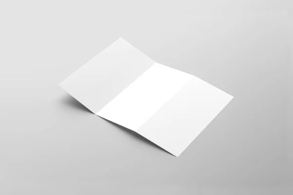 Blank Trifold Paper Brochure Mock Soft Gray Background Soft Shadows — Stock Photo, Image