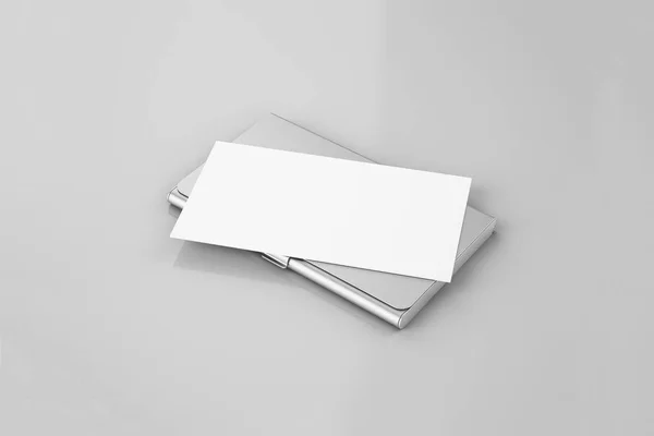 Visitenkartenhalter Auf Weichem Grauen Hintergrund Hochglanzhalter Für Visitenkarten Darstellung — Stockfoto