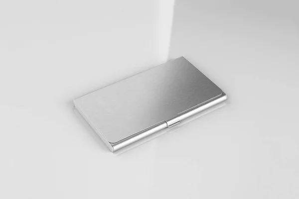 Business Card Holder on soft gray Background. Glossy holder for business cards. 3D rendering.