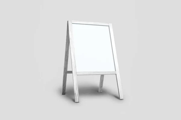 Prázdná Bílá Dřevěná Venkovní Reklamní Stojan Maketa Izolované Měkké Šedé — Stock fotografie